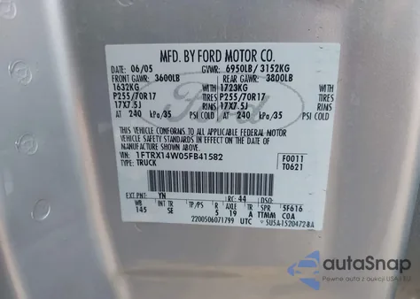 2005 Ford F-150 Stx/Xl/Xlt из США, поврежденный, VIN 1FTRX14W05FB41582